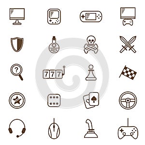Gambling, Table and Computer Game Thin Line Icon Set. Vector