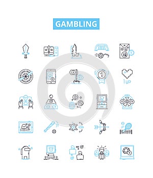 Gambling vector line icons set. Betting, Wagers, Wagering, Gaming, Luck, Risk, Casino illustration outline concept