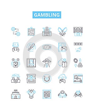 Gambling vector line icons set. Betting, Wagers, Wagering, Gaming, Luck, Risk, Casino illustration outline concept