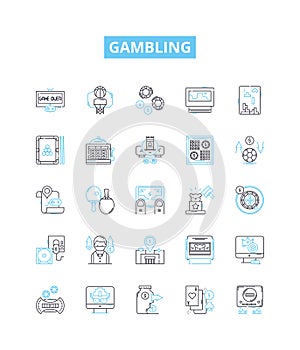 Gambling vector line icons set. Betting, Wagers, Wagering, Gaming, Luck, Risk, Casino illustration outline concept photo