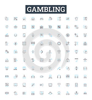 Gambling vector line icons set. Betting, Wagers, Wagering, Gaming, Luck, Risk, Casino illustration outline concept photo