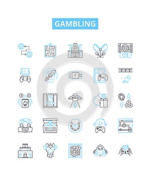 Gambling vector line icons set. Betting, Wagers, Wagering, Gaming, Luck, Risk, Casino illustration outline concept photo