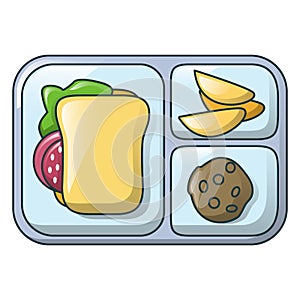 Gamburger on tray icon, cartoon style