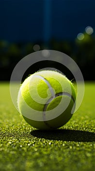 The game is on as the tennis ball bounces on green