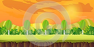 Game background 2d application. Vector design. Tileable horizontally. Size 1024x512. Ready for parallax effect