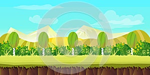 Game background 2d application. Vector design. Tileable horizontally. Size 1024x512. Ready for parallax effect