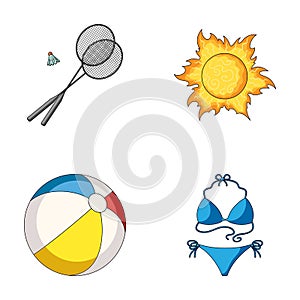 A game of badminton, a ball and the sun.Summer vacation set collection icons in cartoon style vector symbol stock