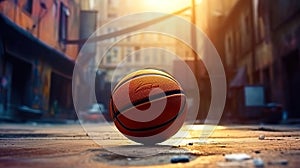 The game of basketball in the city court, funny cries, the sounds of a bouncing ball and the energ