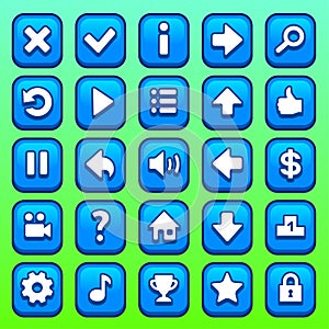 Game blue square buttons set