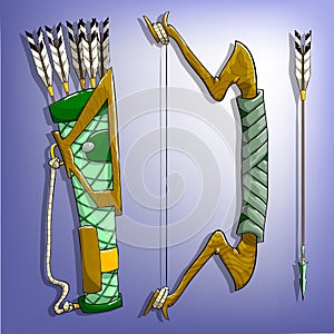 Game bow, arrow and quiver.