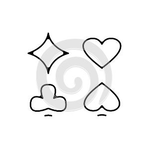Game card suits thin line icon. card suits Hand Drawn thin line icon