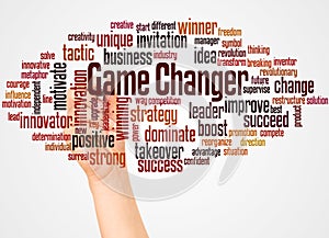 Game Changer word cloud and hand with marker concept