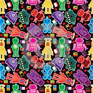 Game character seamless pattern colorful black