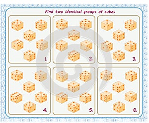 A game for children. Development of attention. Find two identical groups of cubes
