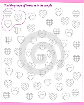 A game for children. Find all the groups of hearts specified in the pattern