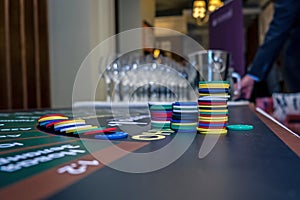 Game chips for a wine casino on the table