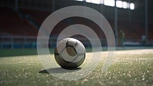 Game on, Close-up of the ball on the field in a soccer stadium, ready for the penalty shot