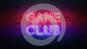 game club glowing neon sign on brick wall 3d render