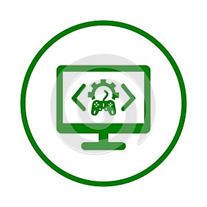 Game, computer, development icon. Green vector graphics