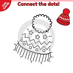 game Connect the dots and draw winter hat with pom