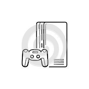 Game console with joystick hand drawn outline doodle icon. photo