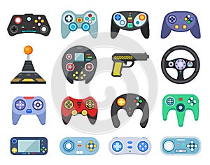 Game console. Vintage playing joystick, gamer device. Gaming player, joy video games gadget. Isolated entertainment