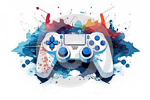 Game Controller with Colorful Spash Paint Background Created with Generative AI Technology photo