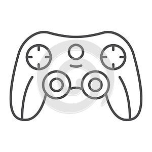 Game controller thin line icon, game and play, joystick sign, vector graphics, a linear pattern on a white background.