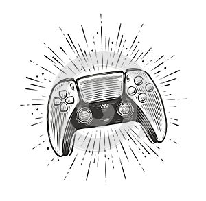 Game controller. Video gamepad sketch vector