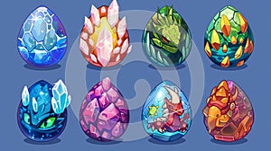 For game design, this set of fairy tale eggs represents eggs for dinosaurs, reptiles, and monsters. The eggs are made of