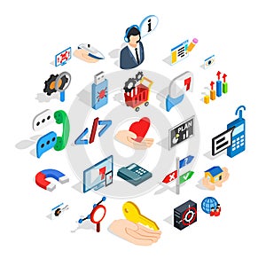 Game dev icons set, isometric style