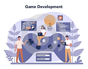 Game development concept. Creative process of a computer video