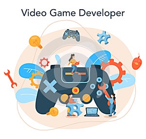 Game development concept. Creative process of a computer video game