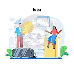Game development concept. Creative process of a computer video