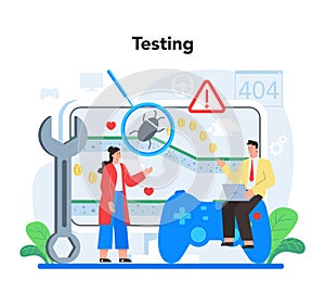 Game development concept. Creative process of a computer video