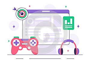 Game Development Vector Illustration Featuring Games, Digital Technology, Programming, and Coding for the Technical Aspects