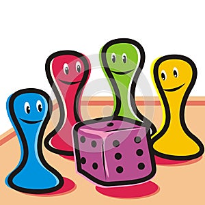 Game dice and four humorous figurines, eps.