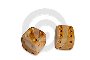 Game of dice - wooden cubes on a white background