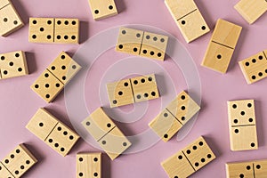 A game of dominoes on a light background. Close-up. Selective focus