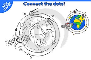 Game dot to dot draw cartoon planet Earth in space