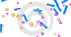 Game elements, random shapes falling down on white background.