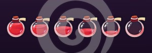 Game elixir bottle. Potion vial, antidote resource animation. Gaming energy or power symbol, life liquid icon. Magic and