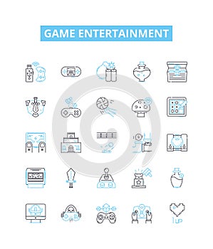 Game entertainment vector line icons set. Gaming, Entertainment, Computer, Video, Console, Online, Adventure