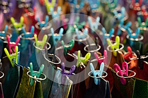 game at fair or carnival or amusement park of hooking colorful gift bags