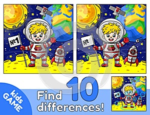 Game Find differences with astronaut boy on moon