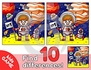 Game Find differences with astronaut girl on Moon