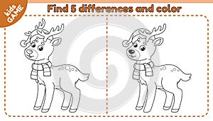 Game Find differences and color Christmas deer