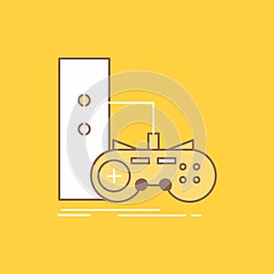 game, gamepad, joystick, play, playstation Flat Line Filled Icon. Beautiful Logo button over yellow background for UI and UX,