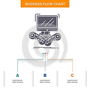 Game, gaming, internet, multiplayer, online Business Flow Chart Design with 3 Steps. Glyph Icon For Presentation Background