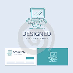 Game, gaming, internet, multiplayer, online Business Logo Line Icon Symbol for your business. Turquoise Business Cards with Brand